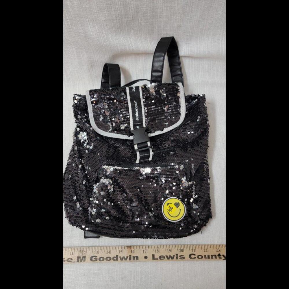 Justice One Size Mini Bag Black Sequins With Smiley Face B2